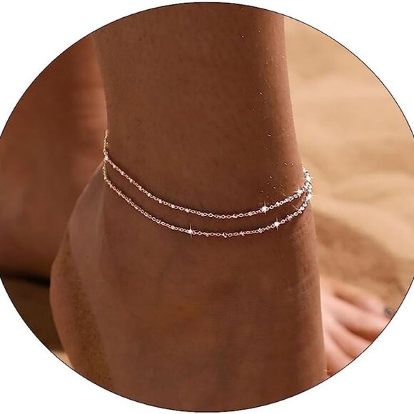 Jewelry - Dainty Simple Chain Anklet for Women 18k Gold/Silver Plated Summer Beach Beaded